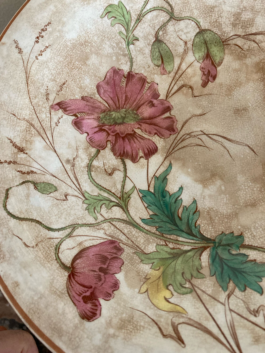 Luneville KG compote dish with poppy and butterfly design.