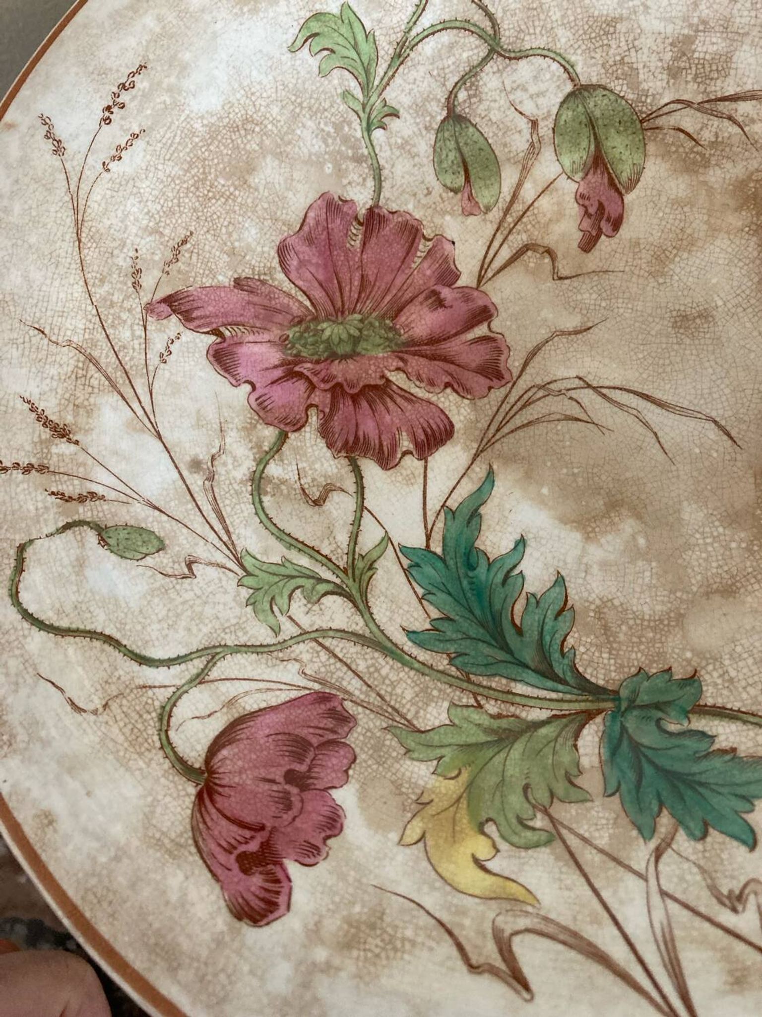 Luneville KG compote dish with poppy and butterfly design.