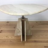 Travertine coffee table goes up and down to jack