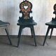 Set of 3 vintage wooden accent chairs, painted in multicolour with floral decoration (1920s)