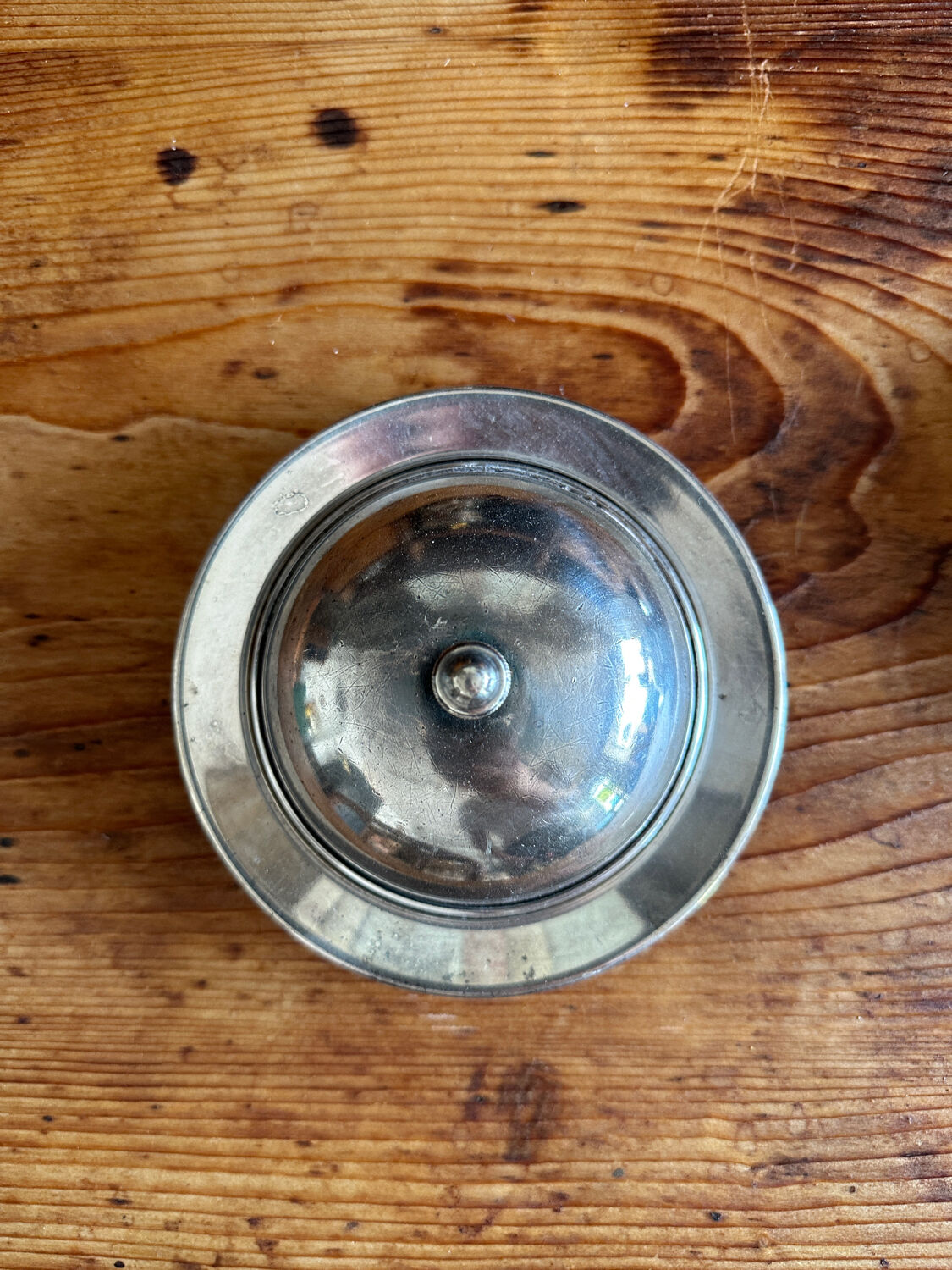 Old stamped silver metal butter dish
