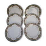 Set of 6 plates dessert flowers art deco style, Limoges porcelain