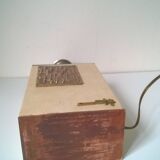 Pied de lampe vintage en bois recouvert de skaï + laiton -Allemagne c.1970