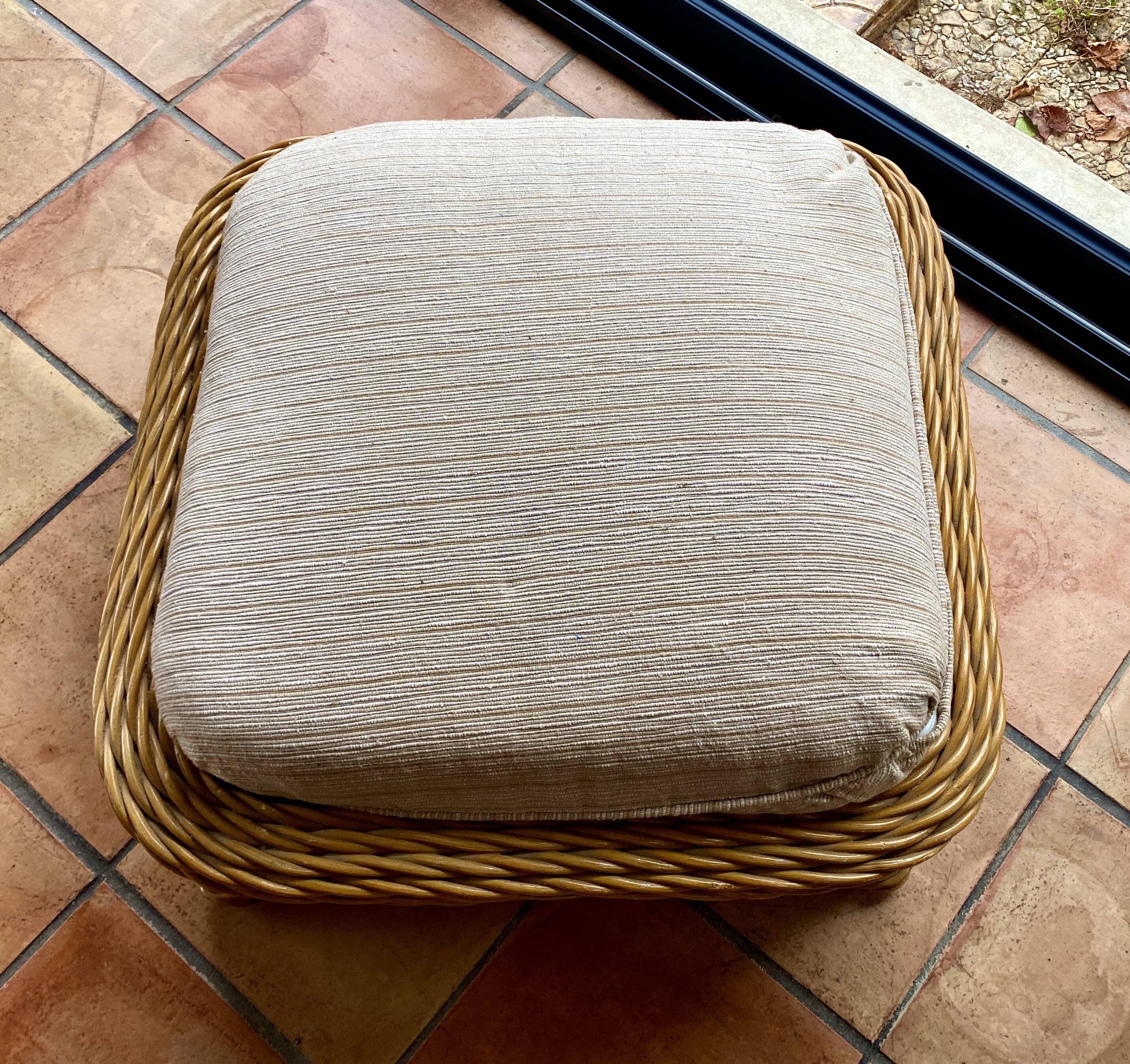 Square pouf or footstool in rattan
