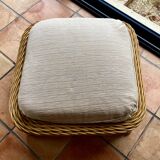 Square pouf or footstool in rattan