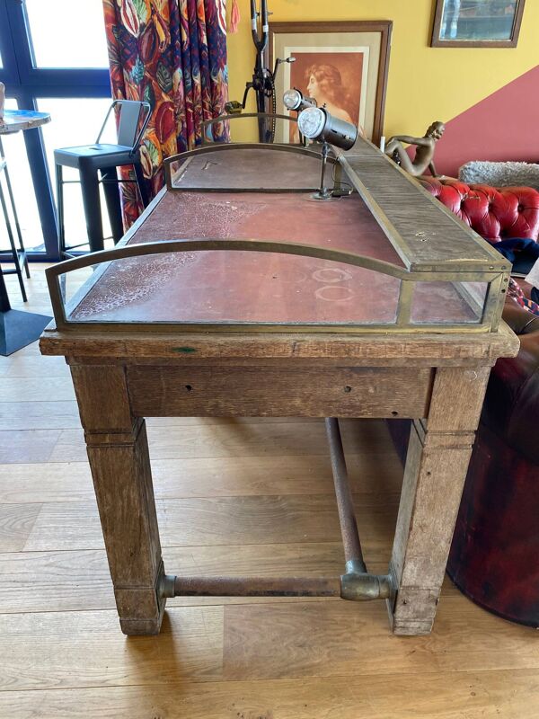 Ancienne table de banque de France debut XXème meuble de metier table