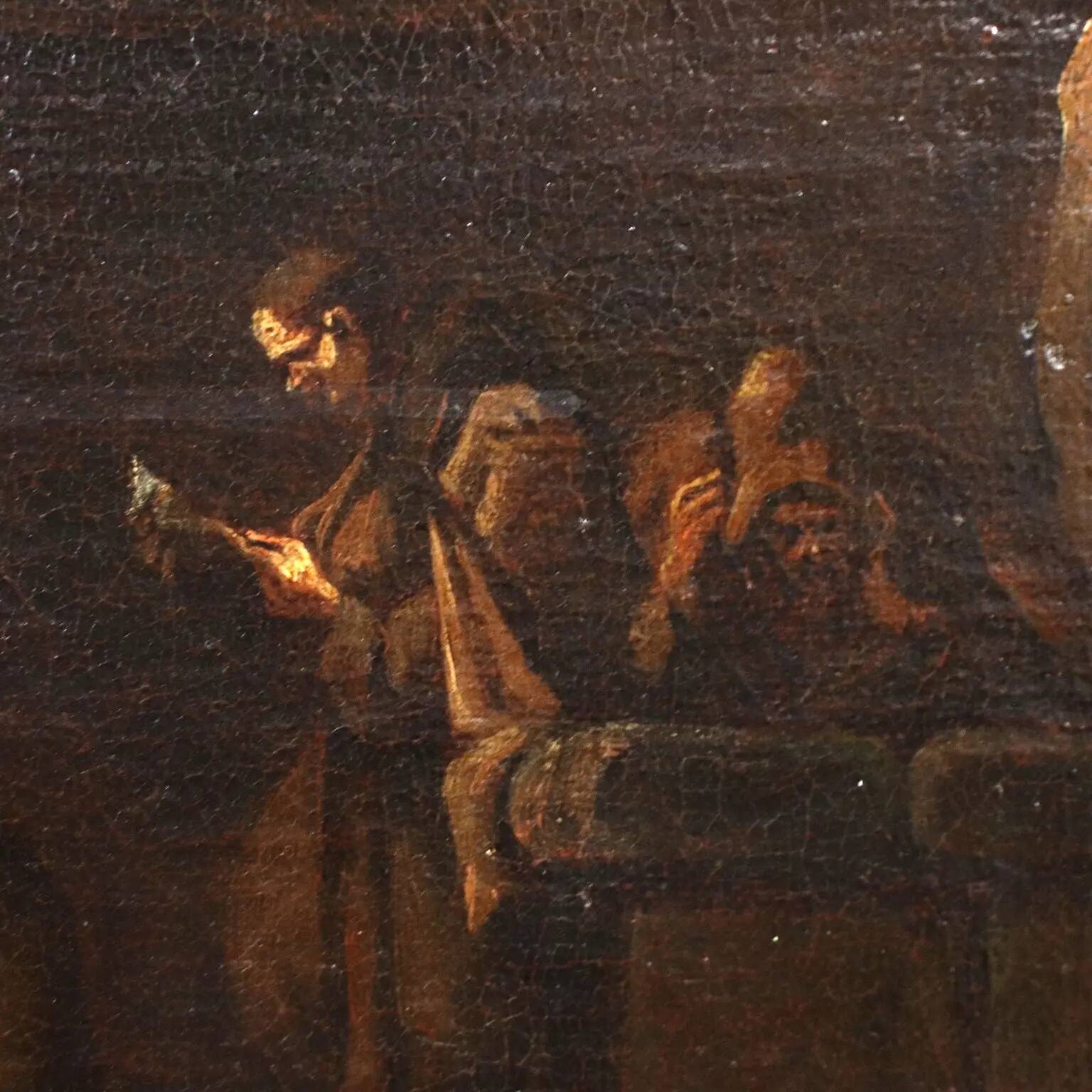 The monks' lunch, oil on canvas, Genoese school, Italy 18th century.