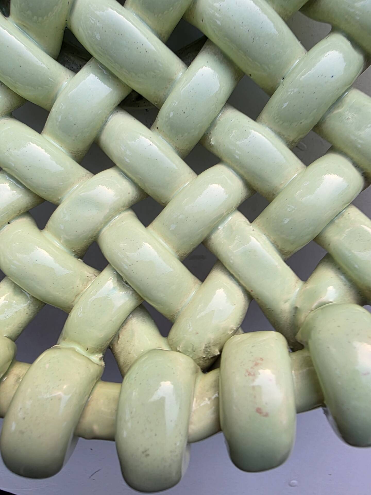 Light green woven ceramic basket Jérome Massier Vallauris