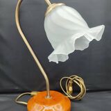Brass and glass swan neck desk lamp in Art Nouveau style.