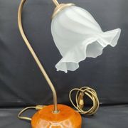 Brass and glass swan neck desk lamp in Art Nouveau style.