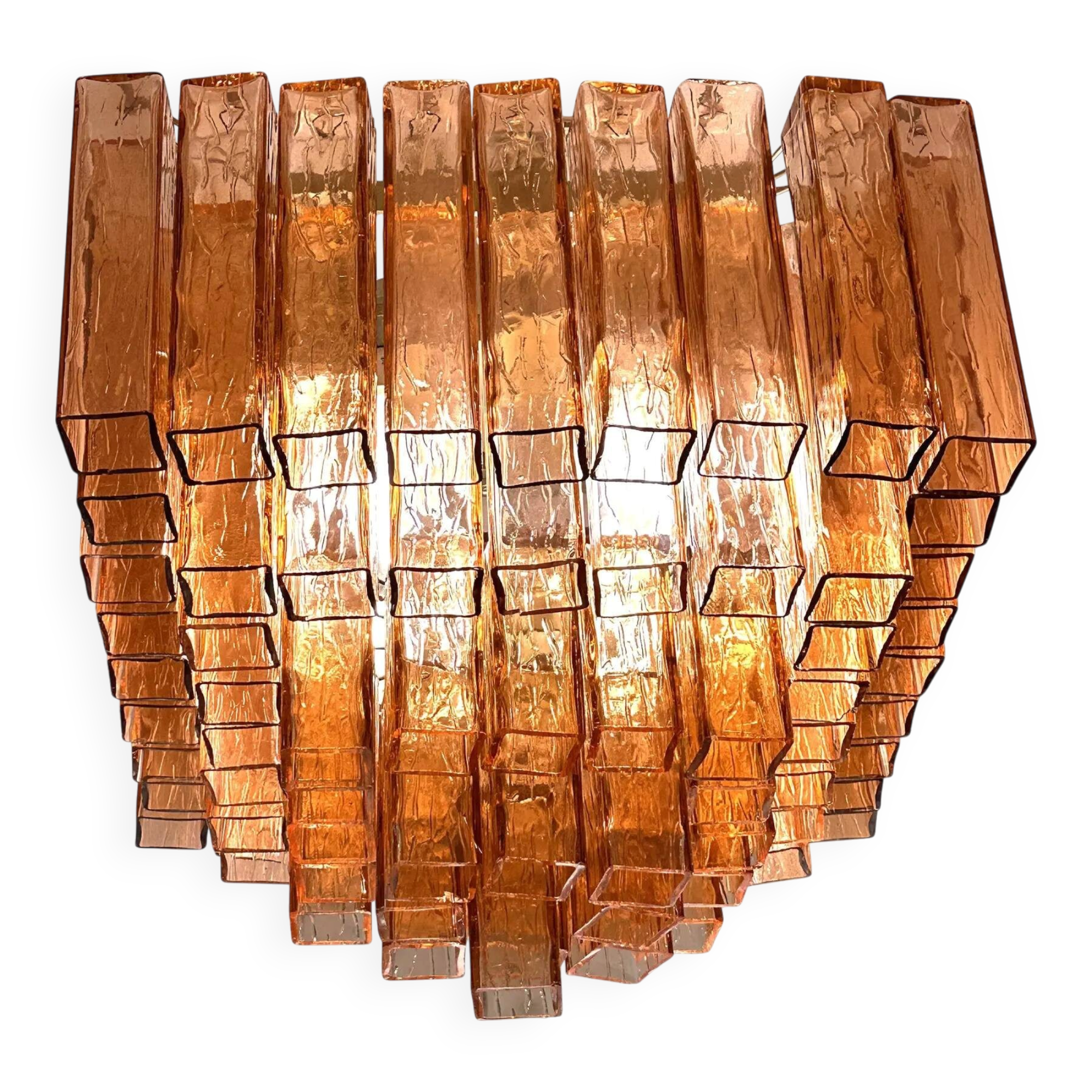 Luxury Italian Amber-Rosè “Squared” Murano Glass Squared Flush Mount