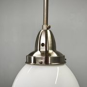 Pair of 1930s Czech Art Deco Opaline Glass and Chrome Pendant Lights