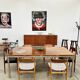 Italian walnut and chrome dining table with 4 drawers