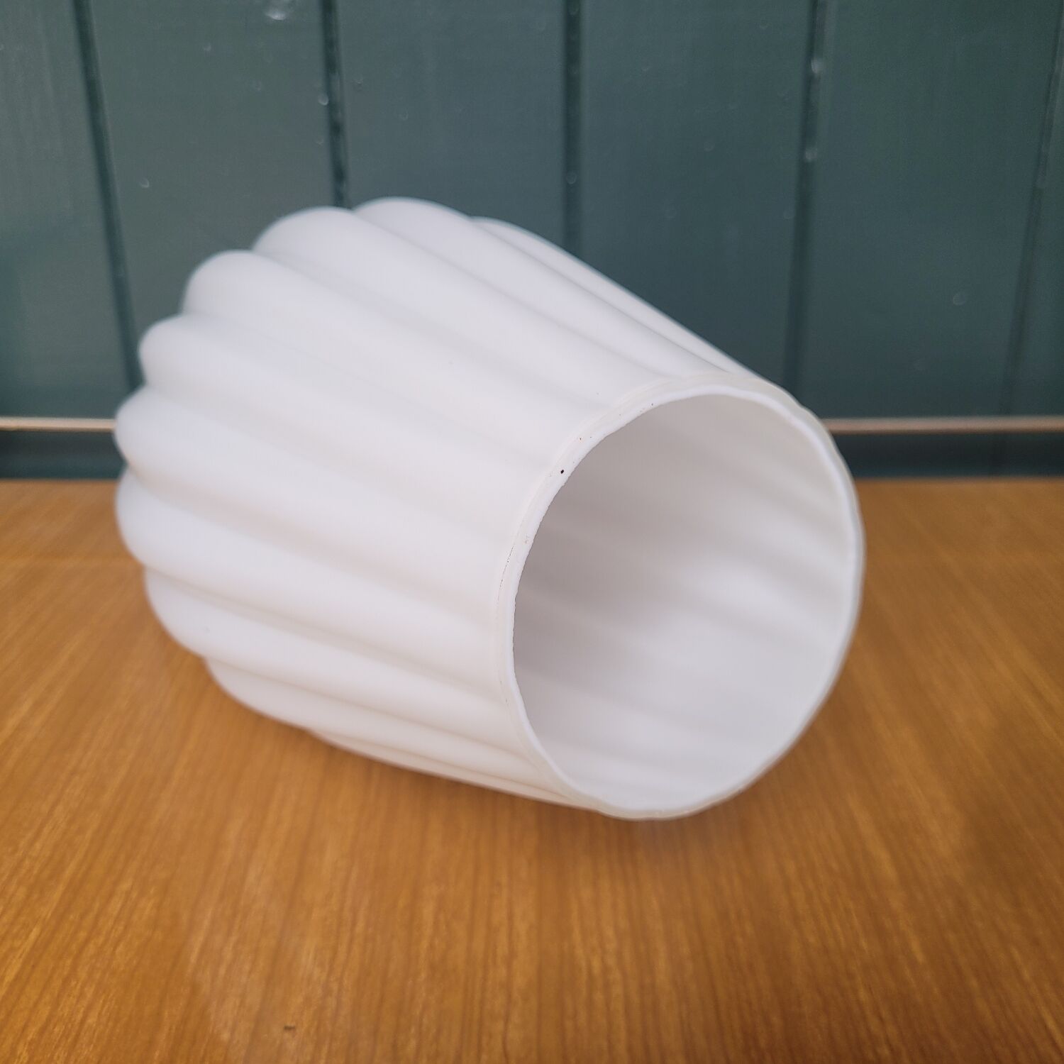 White Ribbed Opaline Drop Lampshade, Circa 1960