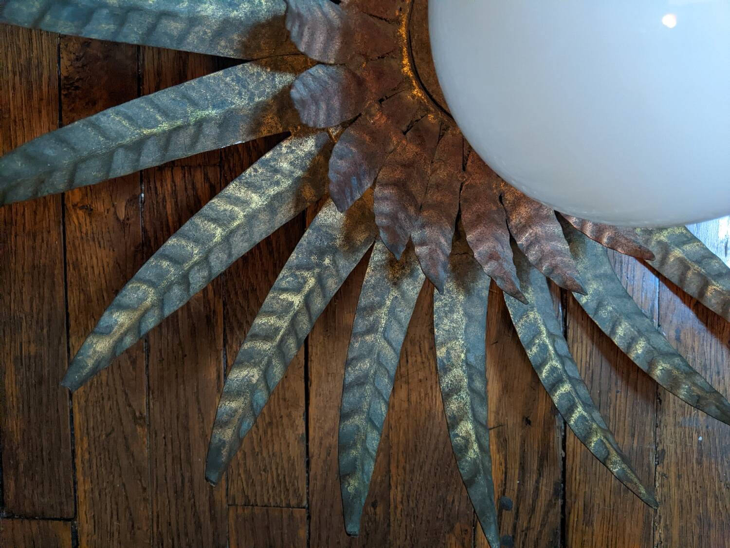 Vintage retro ceiling light, gold metal, sunburst