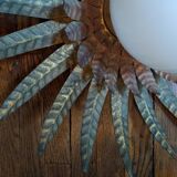 Vintage retro ceiling light, gold metal, sunburst