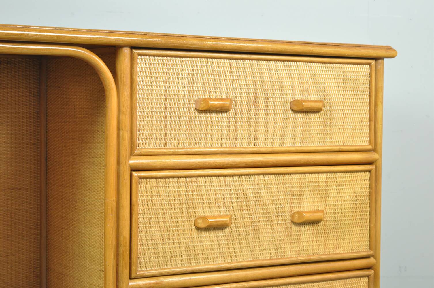 Vintage BAMBOO Writer’s Desk with Drawers, Italy 1980
