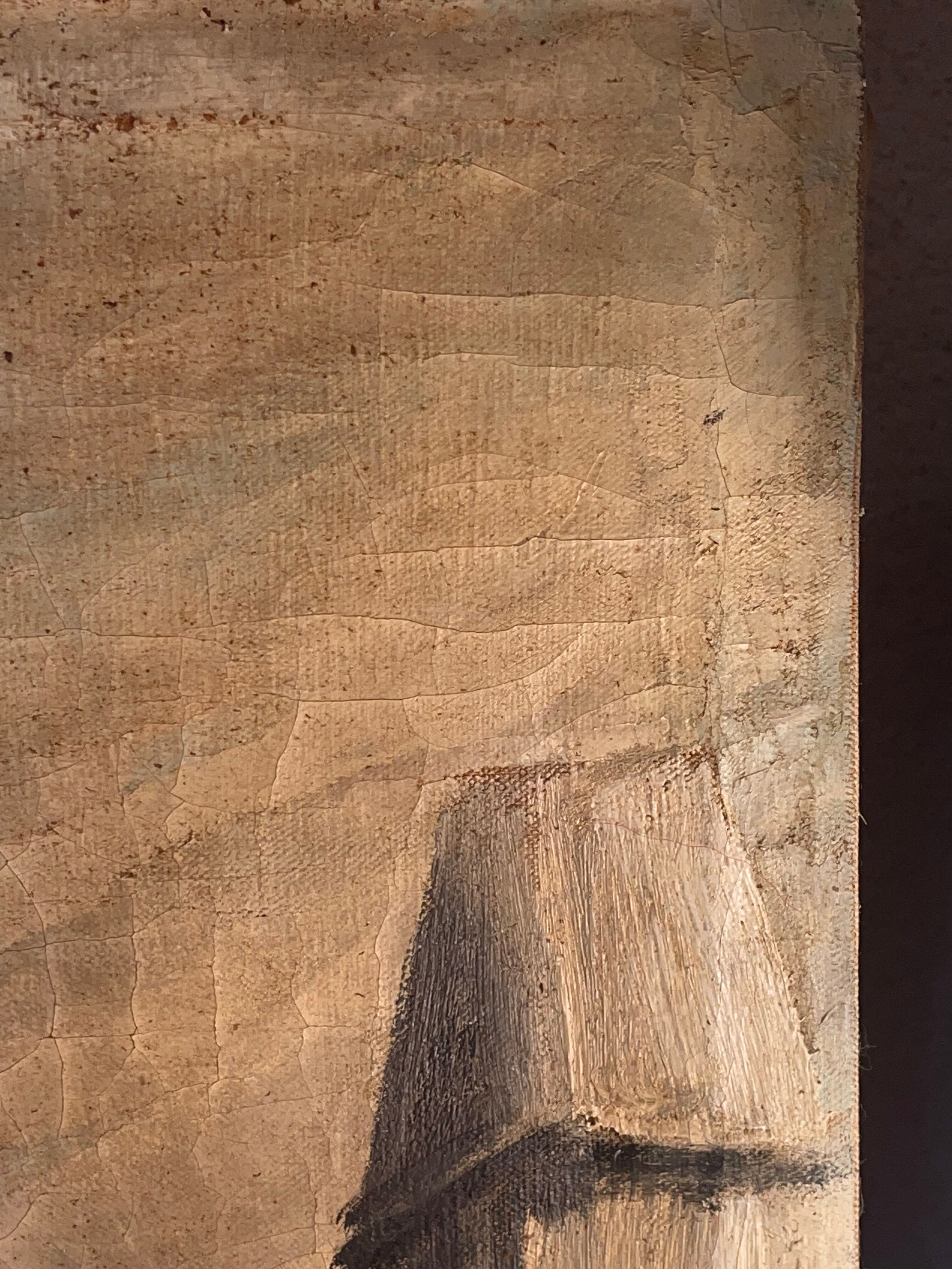 Painting without frame Oil on canvas Signed JP Salaun 65 village alley