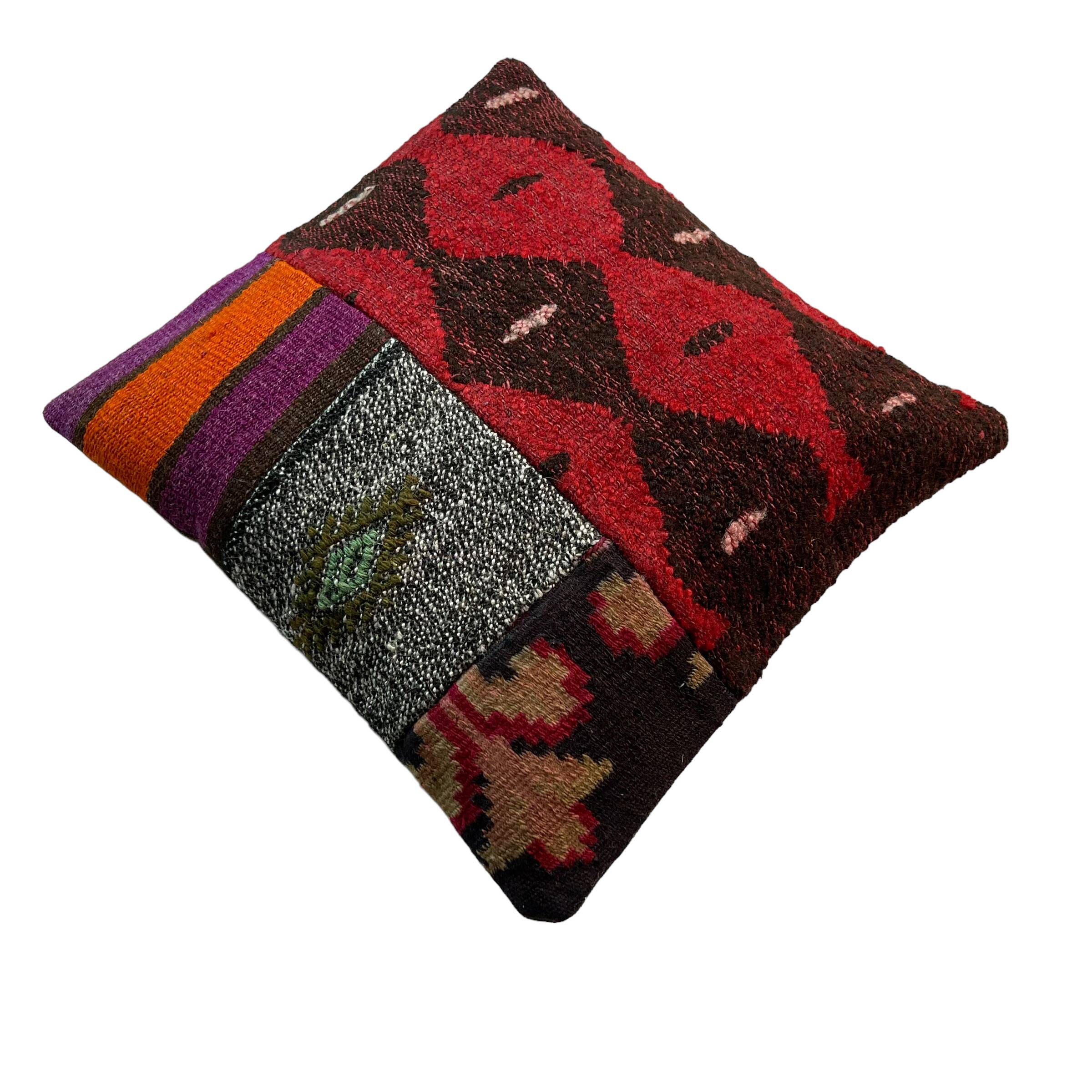Vintage turkish kilim patchwork cushion cover , 40 x 40 cm