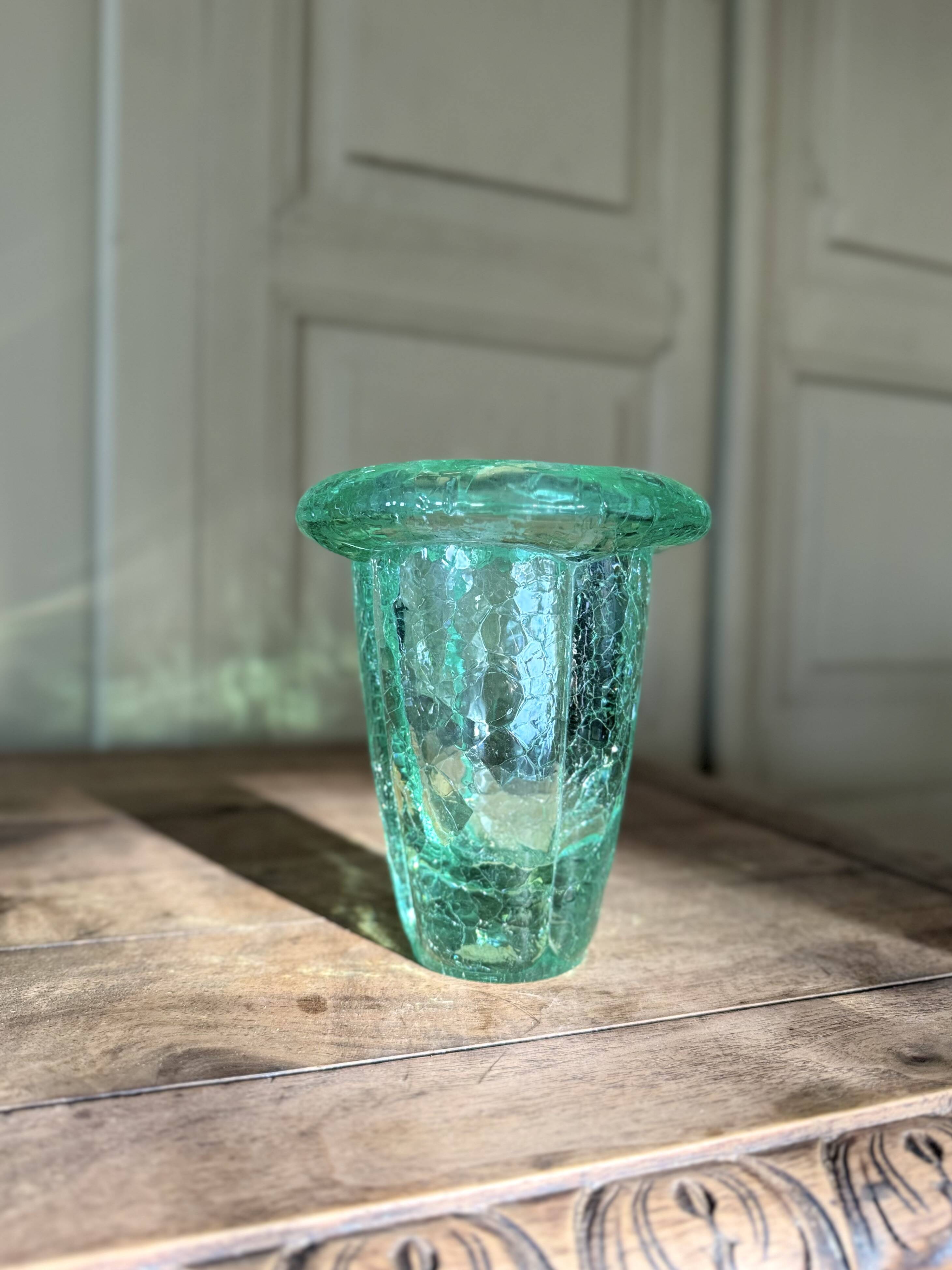 Crackle crystal vase, attributed to Daum Nancy