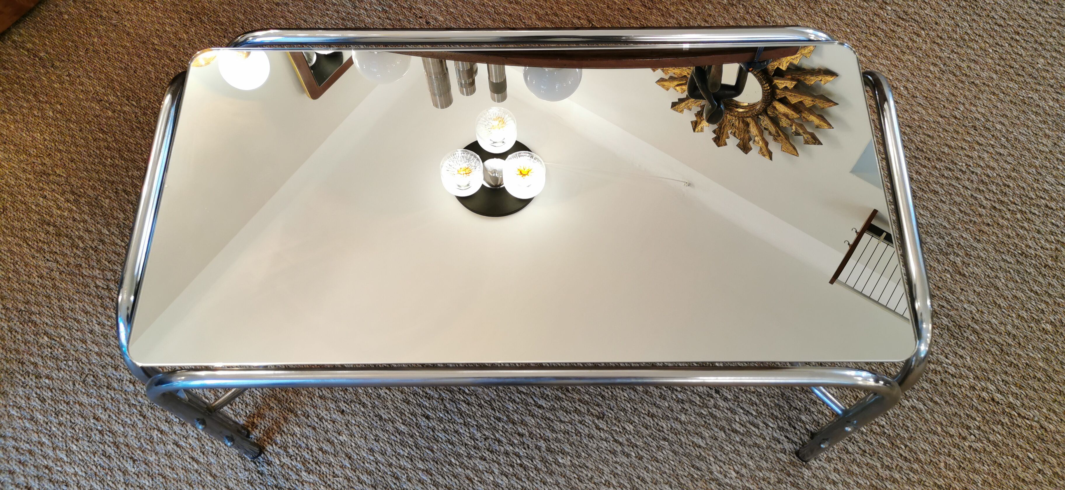 Mirror and chrome 70s glass coffee table