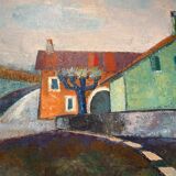 Old painting, urban landscape, signed and dated 80