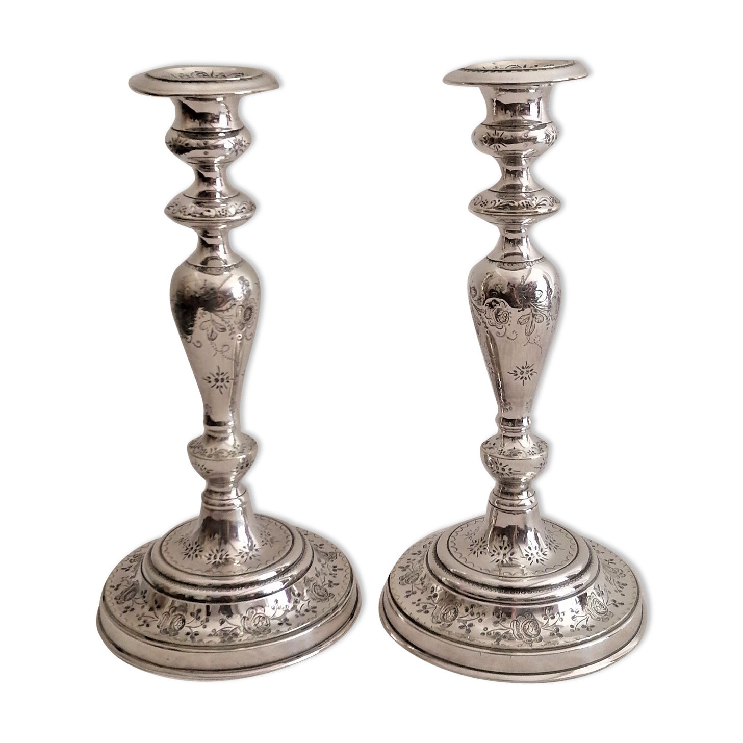 Pair of silver bronze torches, XIXth