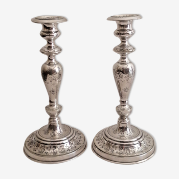 Pair of silver bronze torches, XIXth