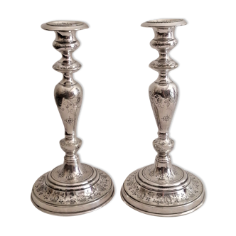 Paire de flambeaux en bronze argenté, XIXème