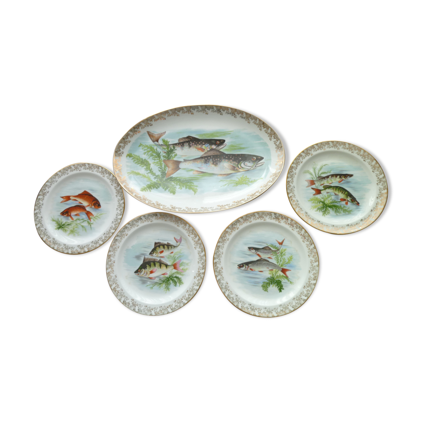 Limoges Giraud Porcelain Fish Service