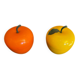 Ice Buckets Apple + Lemon Plastic Orange Yellow 70’s Vintage