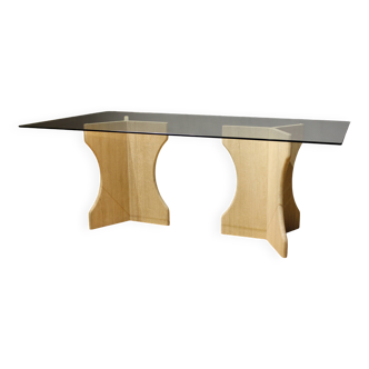 Travertine and glass dining table