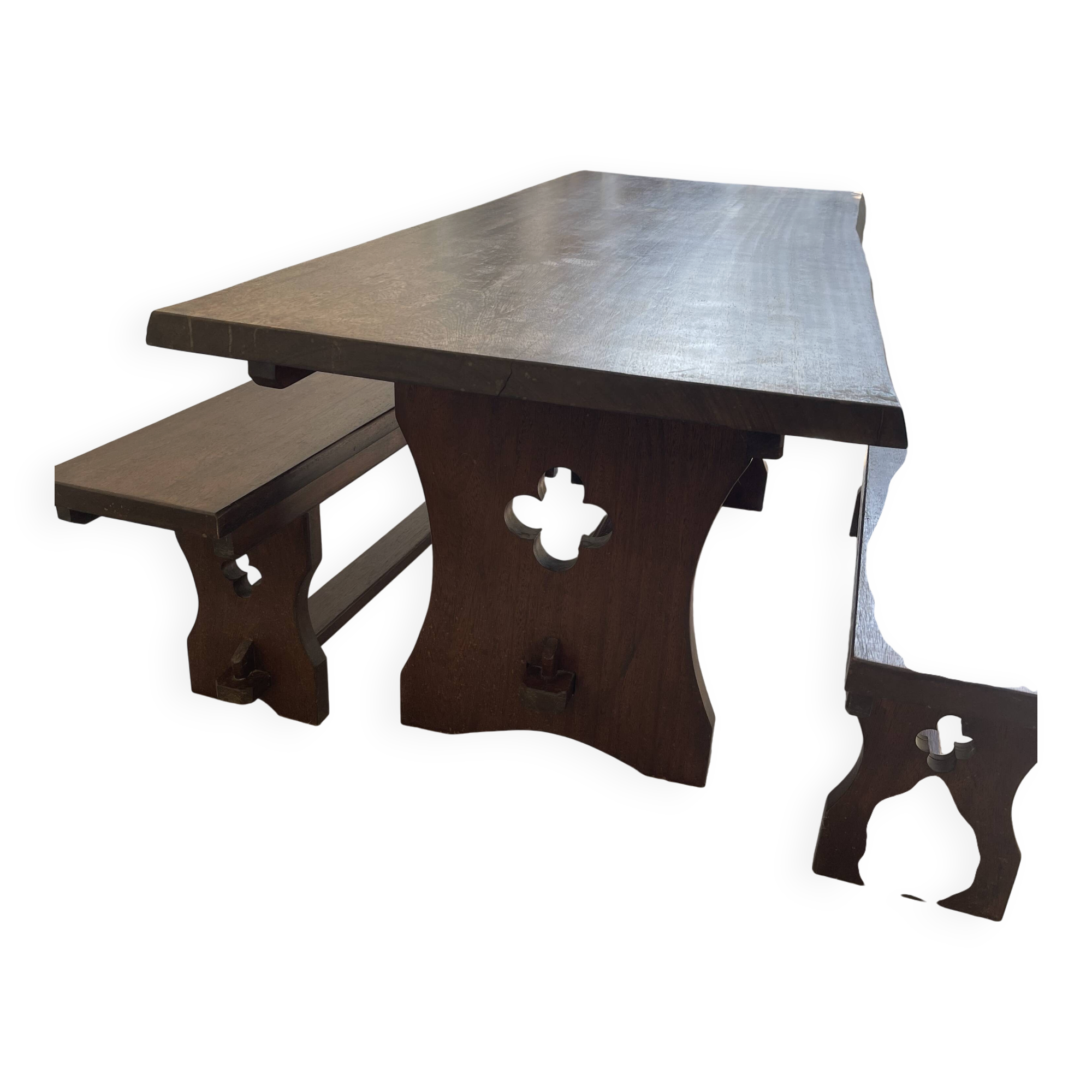 Table de Monastère Anglaise en Chêne Massif et ses 2 Bancs