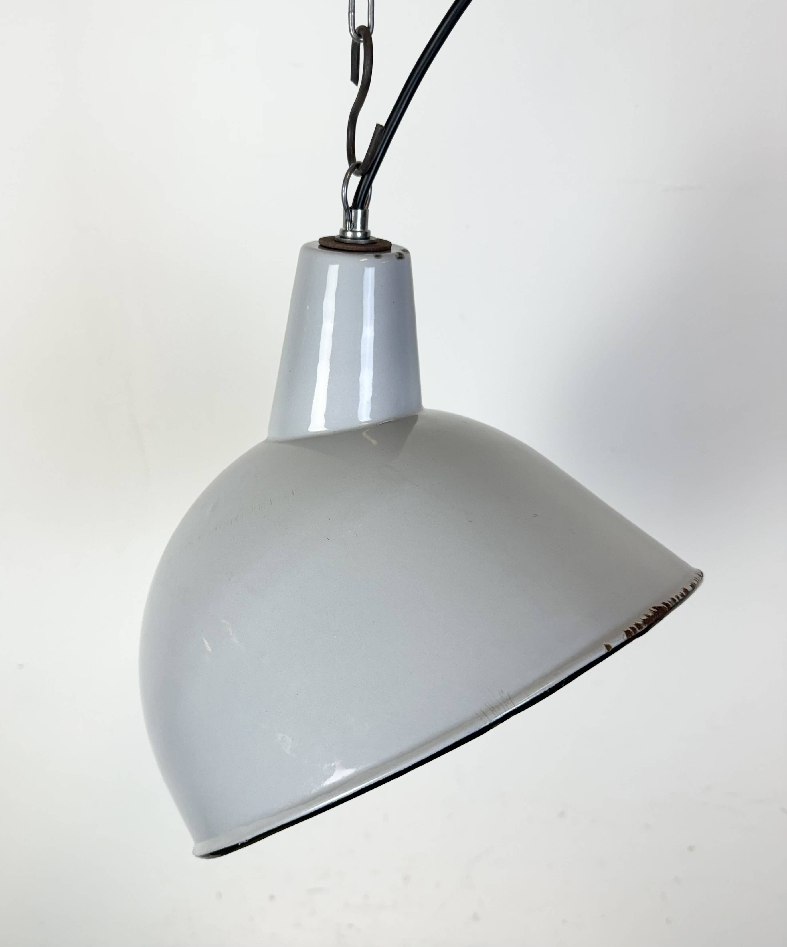 Industrial Grey Enamel Factory Pendant Lamp, 1960s