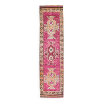 3x11 Vintage Pink & Brown Turkish Runner Rug, 87x339Cm