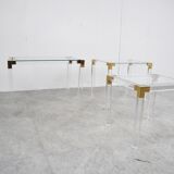 Set of 3 lucite and brass nesting tables, 1970s