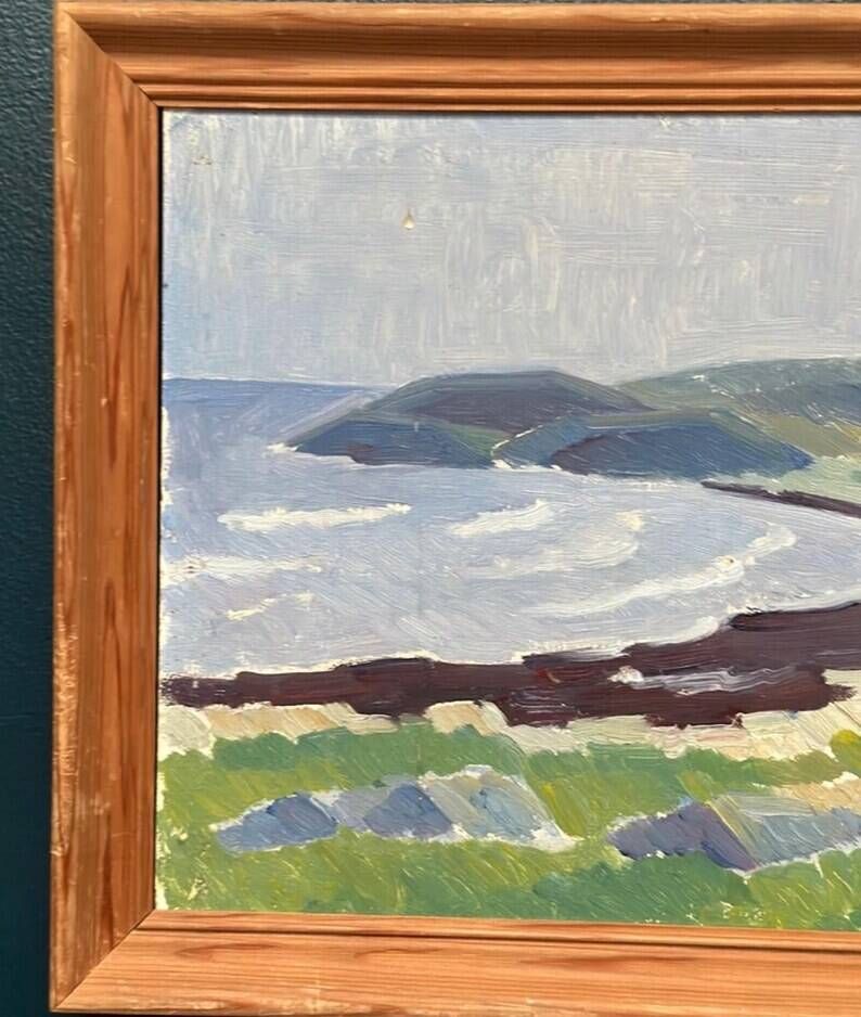 Original Swedish Oil on Panel – “Coastal Landscape” by Curt Rydell – Signed – Vintage & Framed – 33 × 40 cm (13" × 15.7")