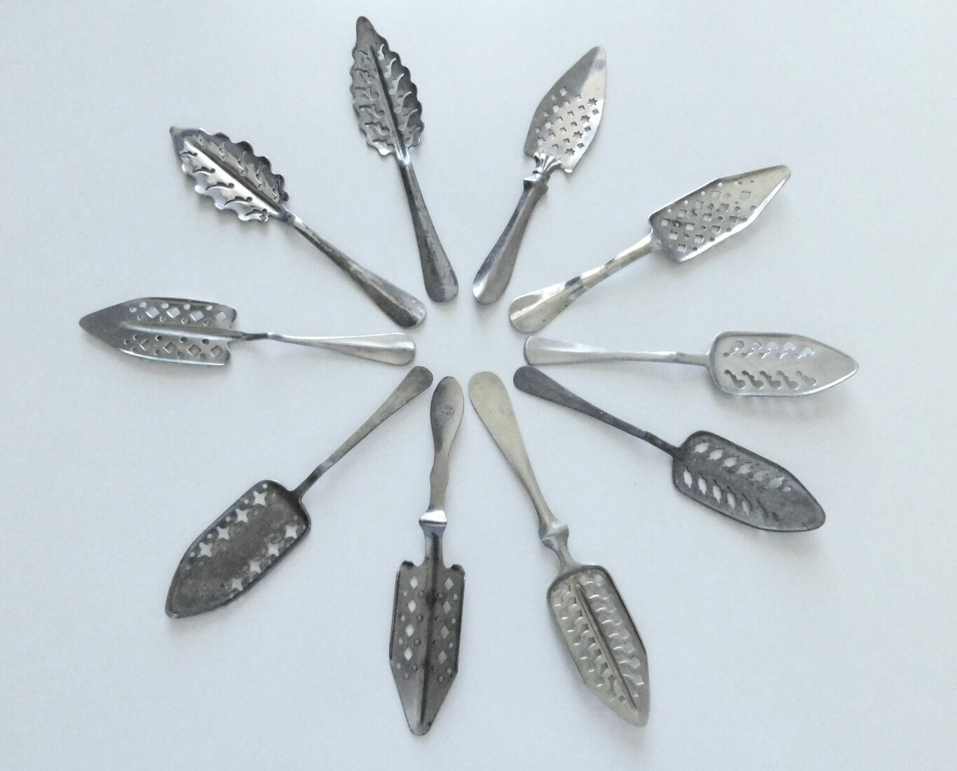 10 Vintage French Absinthe Spoons all Different