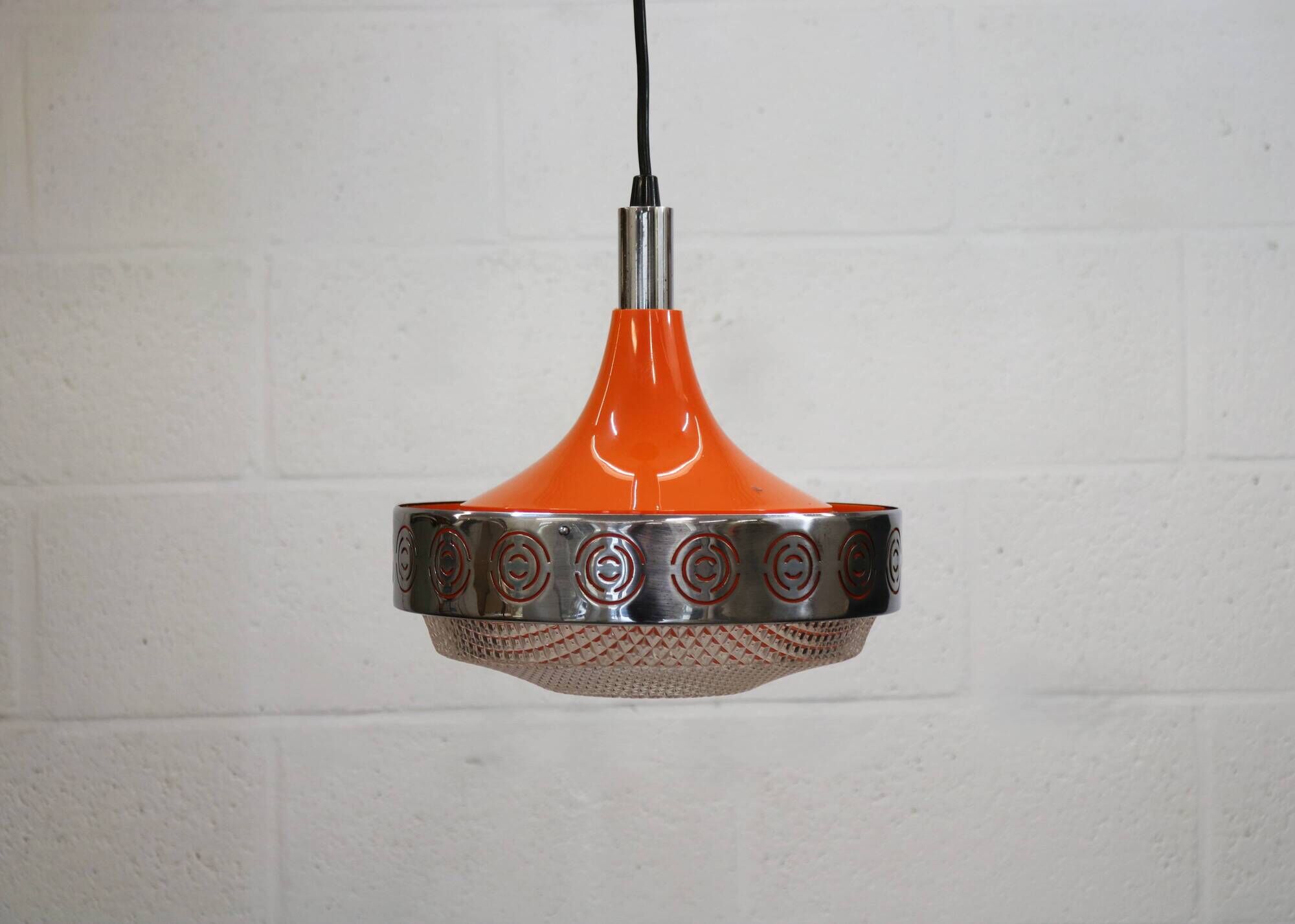 Vintage Chrome & Orange Pendant Lamp - 1970s Massive Belgium Lighting