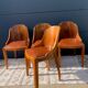 4 vintage Art Deco chairs in wood and cognac leather