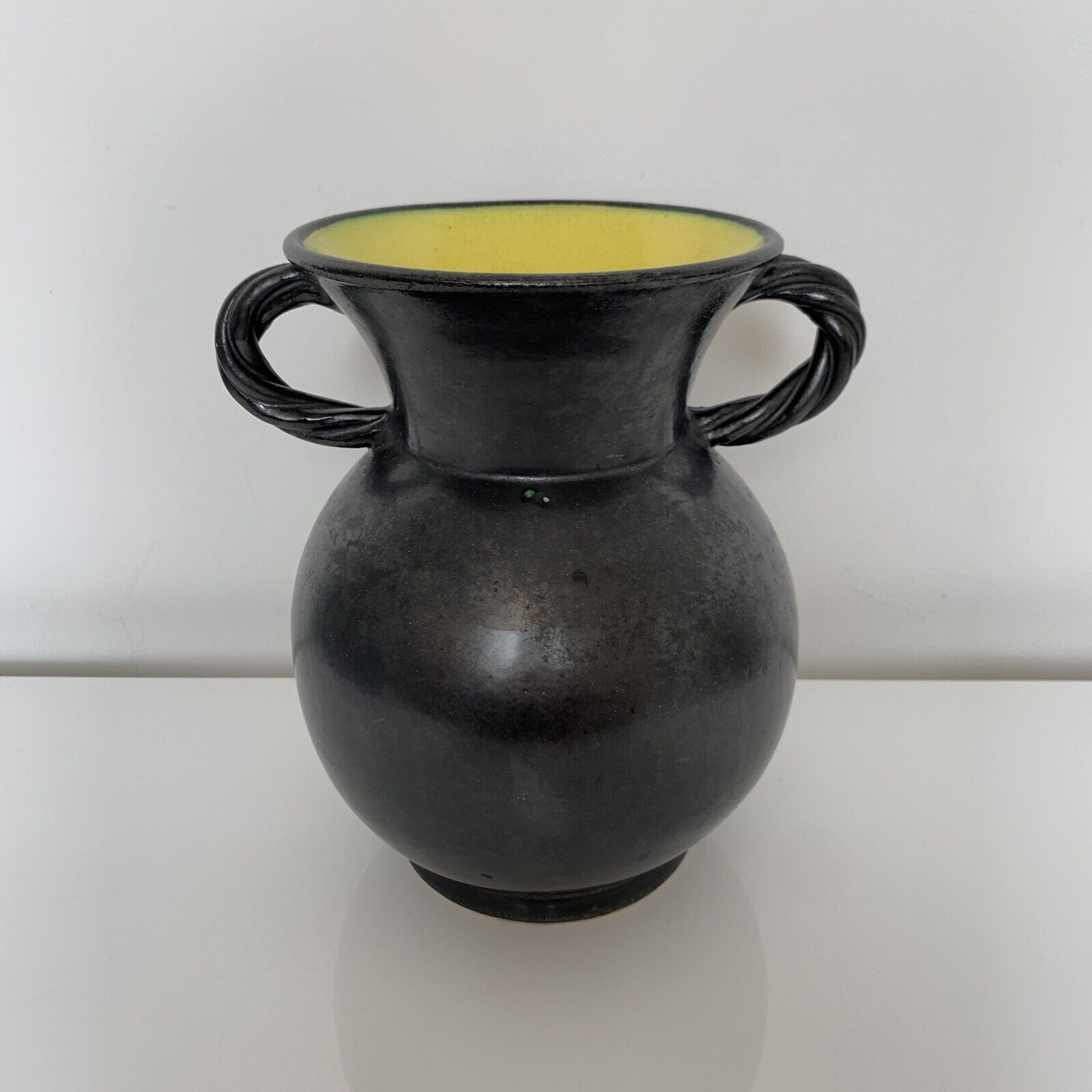 Vase with handles black yellow vintage