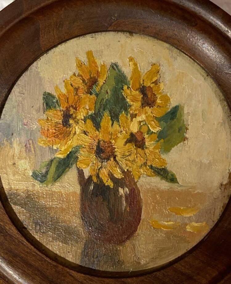 Oil on panel miniature sunflowers