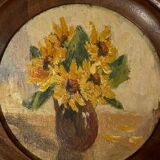 Oil on panel miniature sunflowers