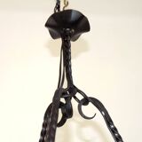 Lustre rustique français vintage forgé à la main en fer forgé noir à 3 lumières 4484