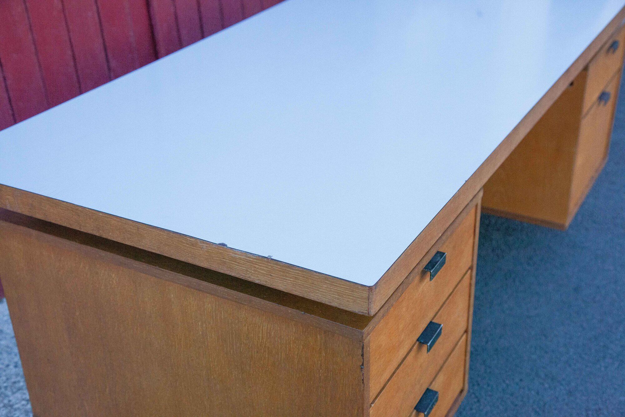 Wood desk and black metal structure with melamine top, Charron Edition, large office 2 boxes