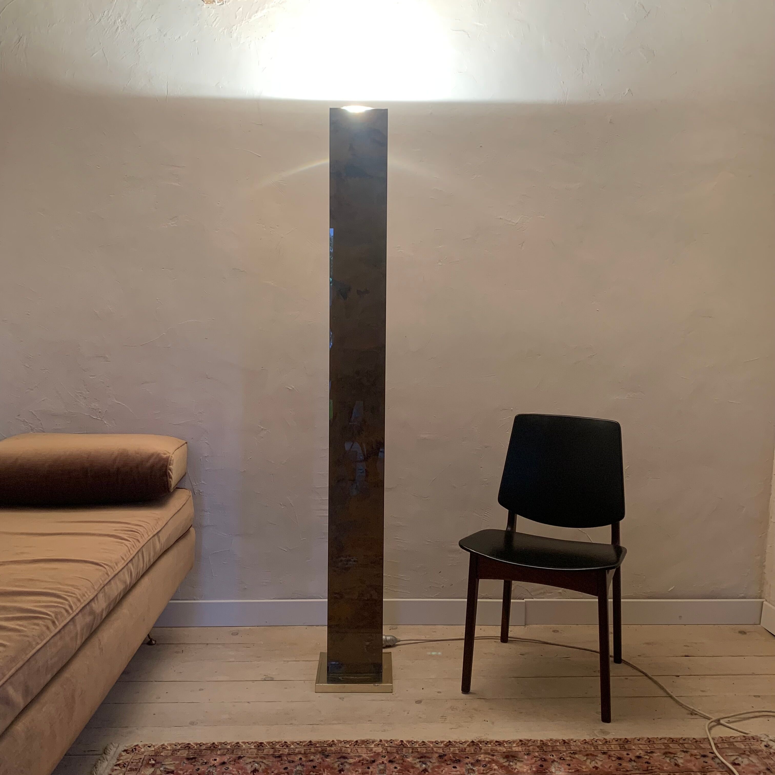 Totem column floor lamp in glass and vintage brass