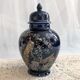 Potiche cobalt blue porcelain lid jar decorated with peacocks