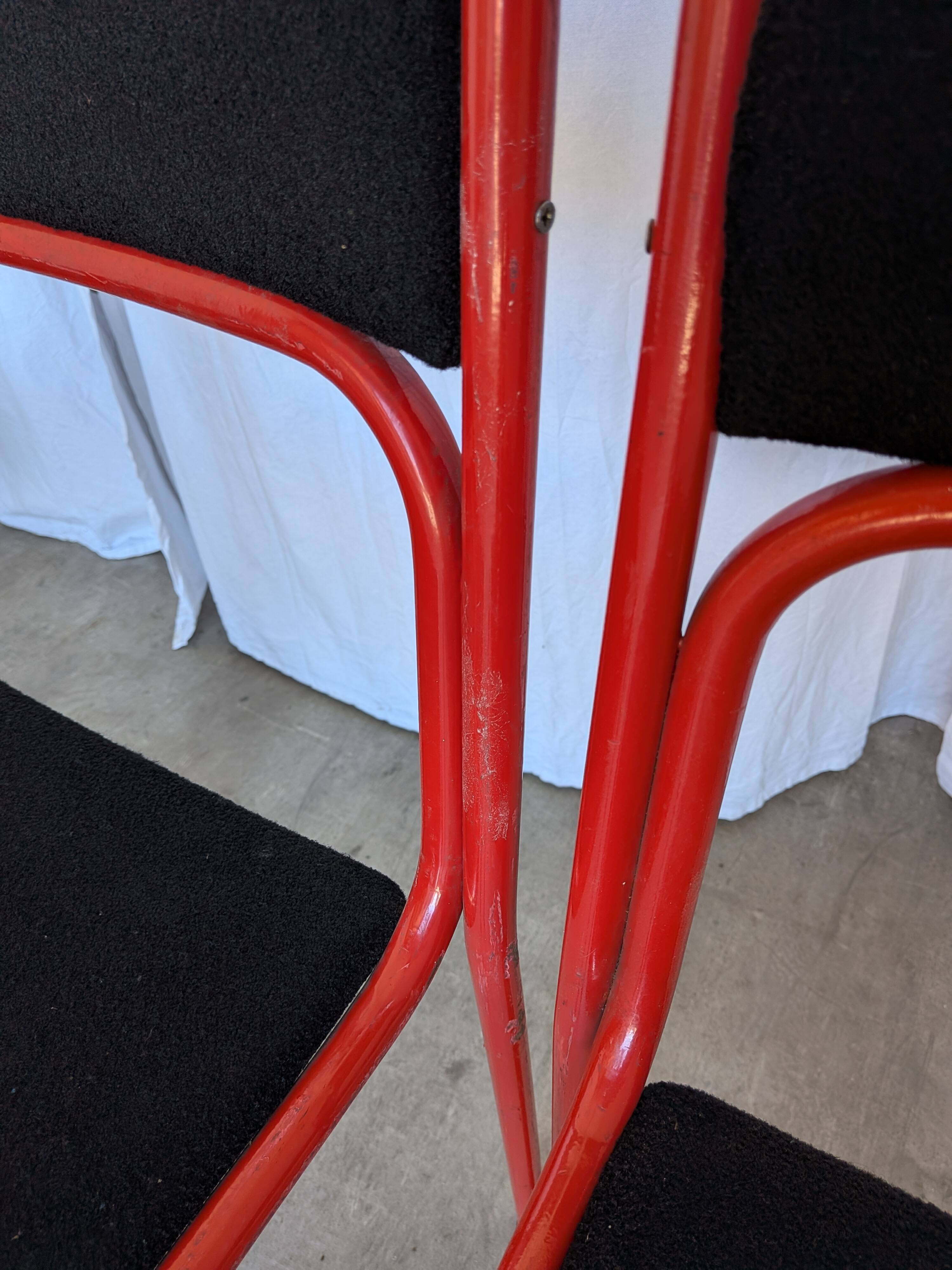 Set of 6 red & black metal chair: space age stackable dining chair baša