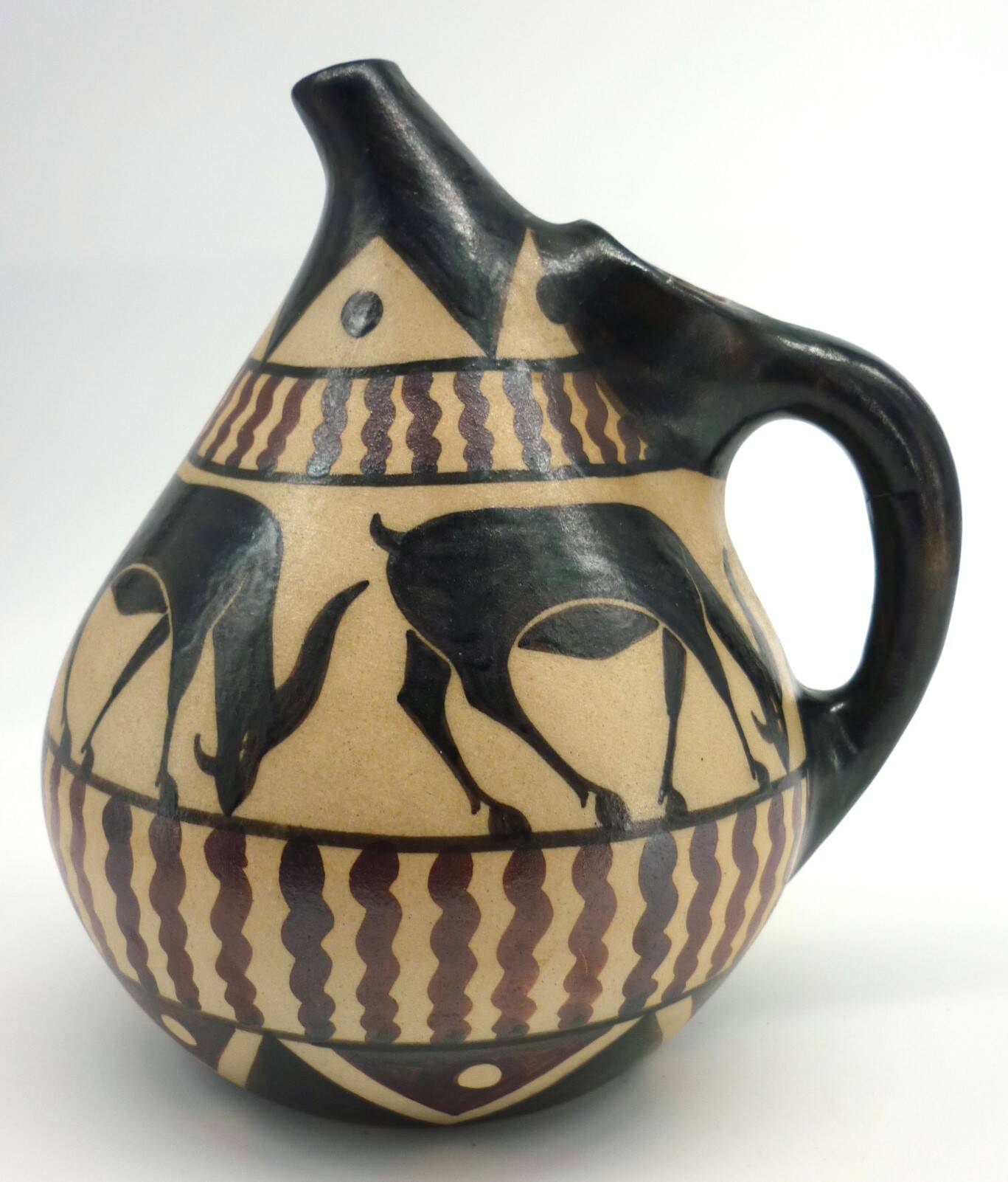 Vase pichet, céramique émaillée, art déco, E. Vilotte Ciboure, antilopes