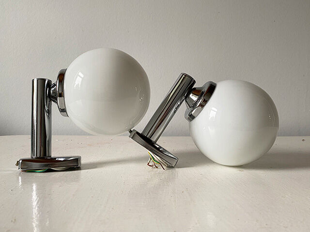 Pair of opaline globe sconces